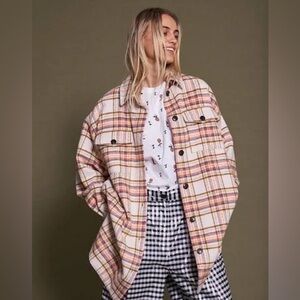 Stella Nova Emmy Blue And Pink Checked Oversized Button Jacket Sz-40